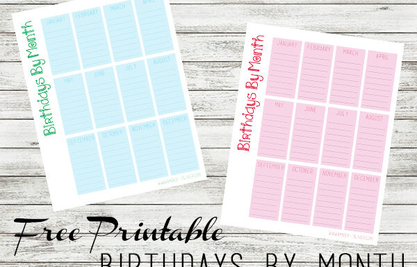 Birthdays by Month FREE PRINTABLE from Amber-Oliver.com
