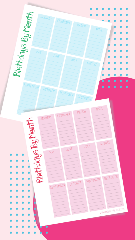 birthday months printable