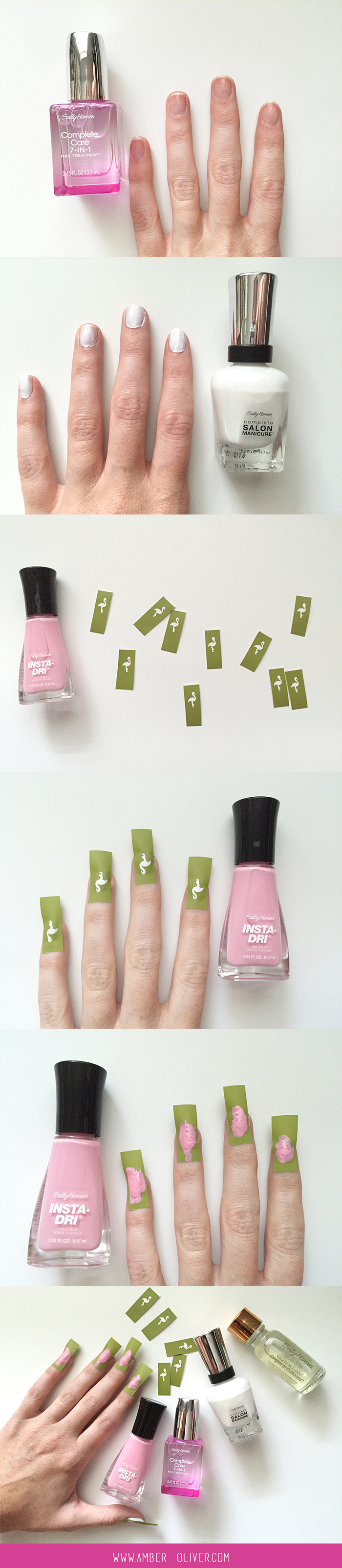 DIY pink flamingo nail art how to