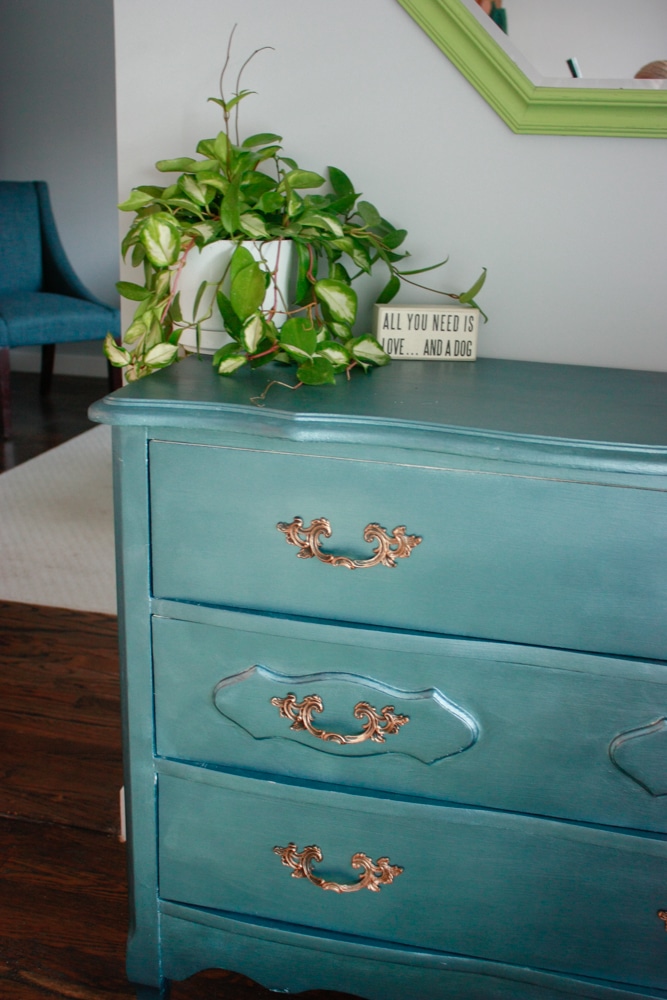 BEFORE and AFTER of DIY dresser make over with DecoArt Metallics from Michaels