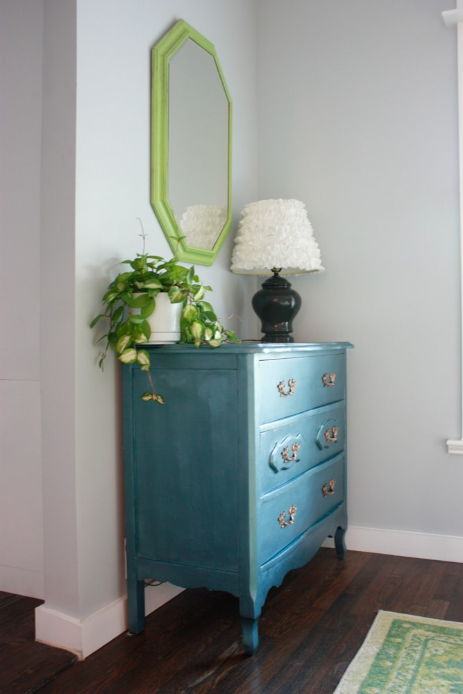 BEFORE and AFTER of DIY dresser make over with DecoArt Metallics from Michaels