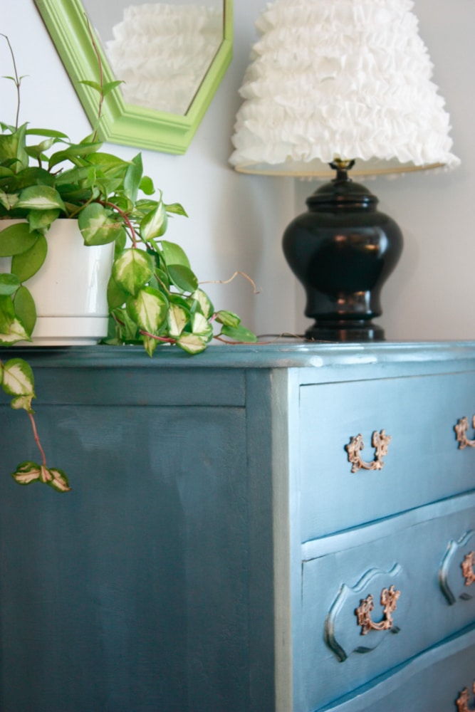 BEFORE and AFTER of DIY dresser make over with DecoArt Metallics from Michaels