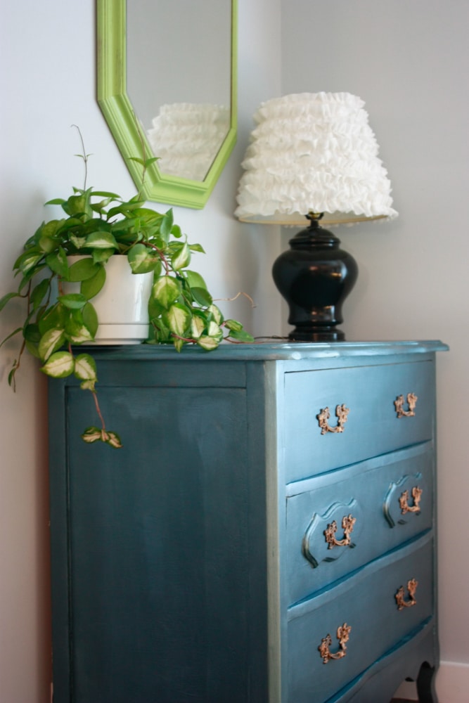 BEFORE and AFTER of DIY dresser make over with DecoArt Metallics from Michaels