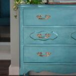 BEFORE and AFTER of DIY dresser make over with DecoArt Metallics from Michaels