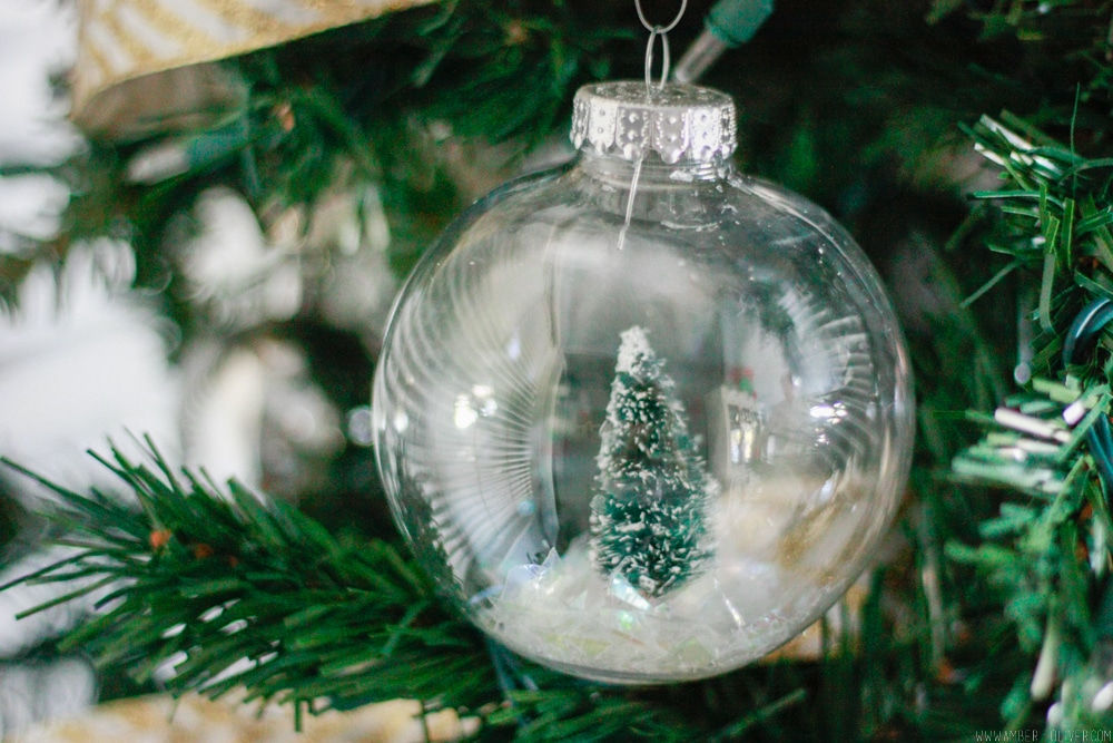 DIY Snow Globe Ornament - How to fill clear ornament with a bottle brush tree!