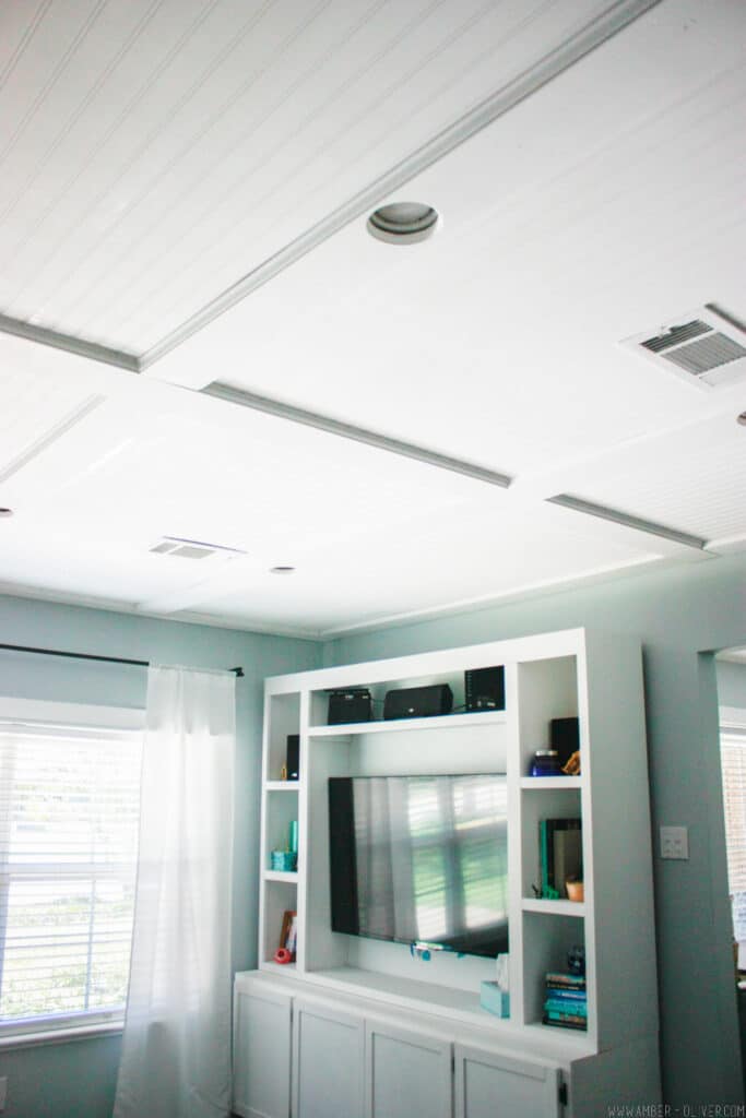 DIY Ceiling Makeover - How to do a faux coffered bead board ceiling