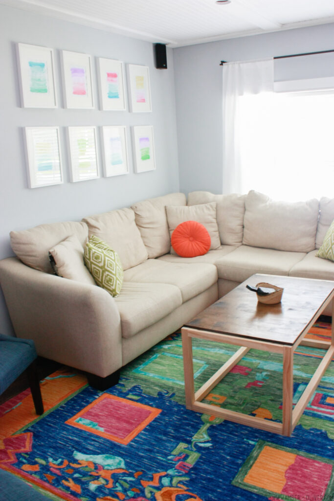 small sectional in colorful living room