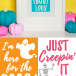 Bright color painted pumpkins and free punny halloween printables!
