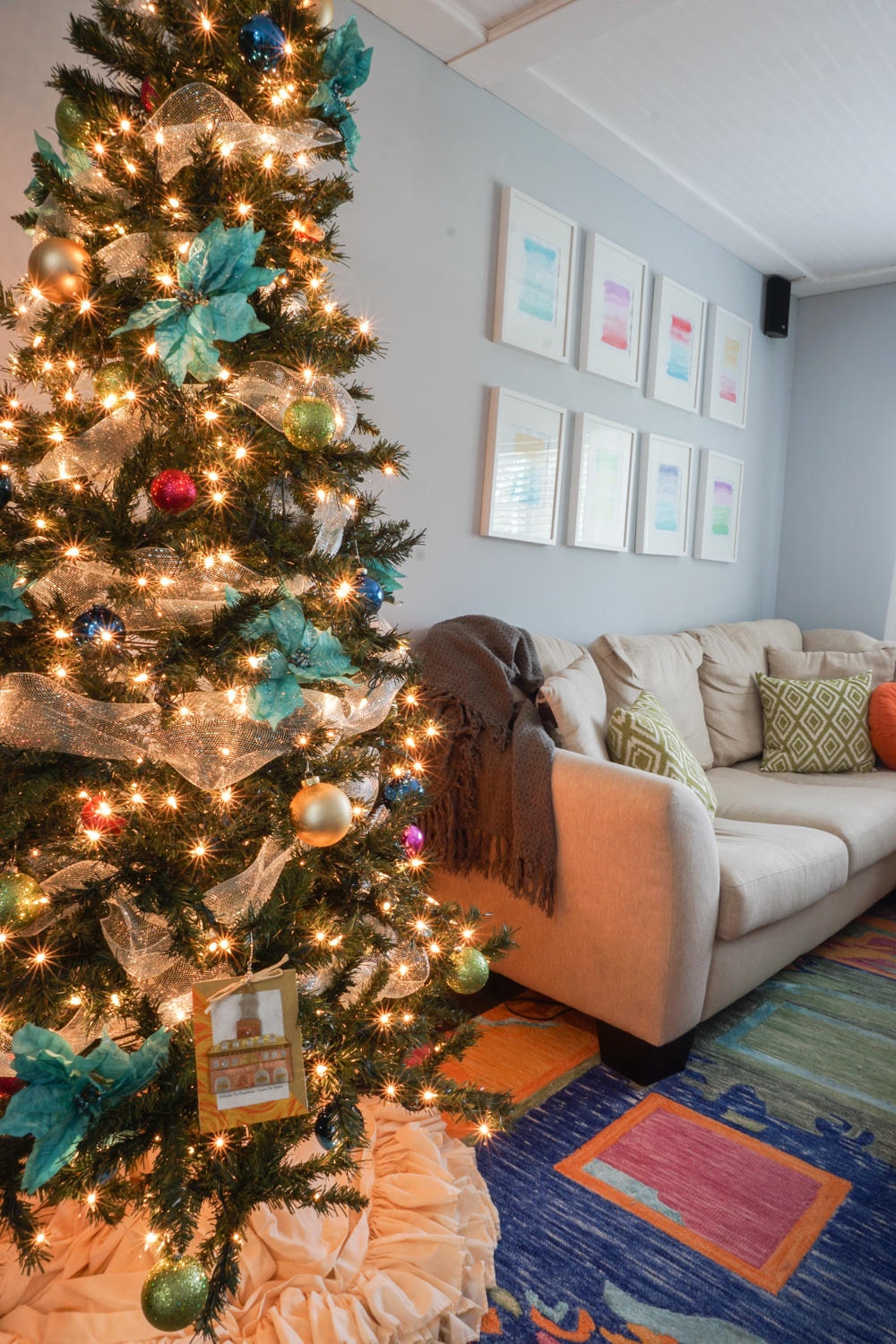 A colorful Christmas tree! Decorate with non-traditional Christmas colors.