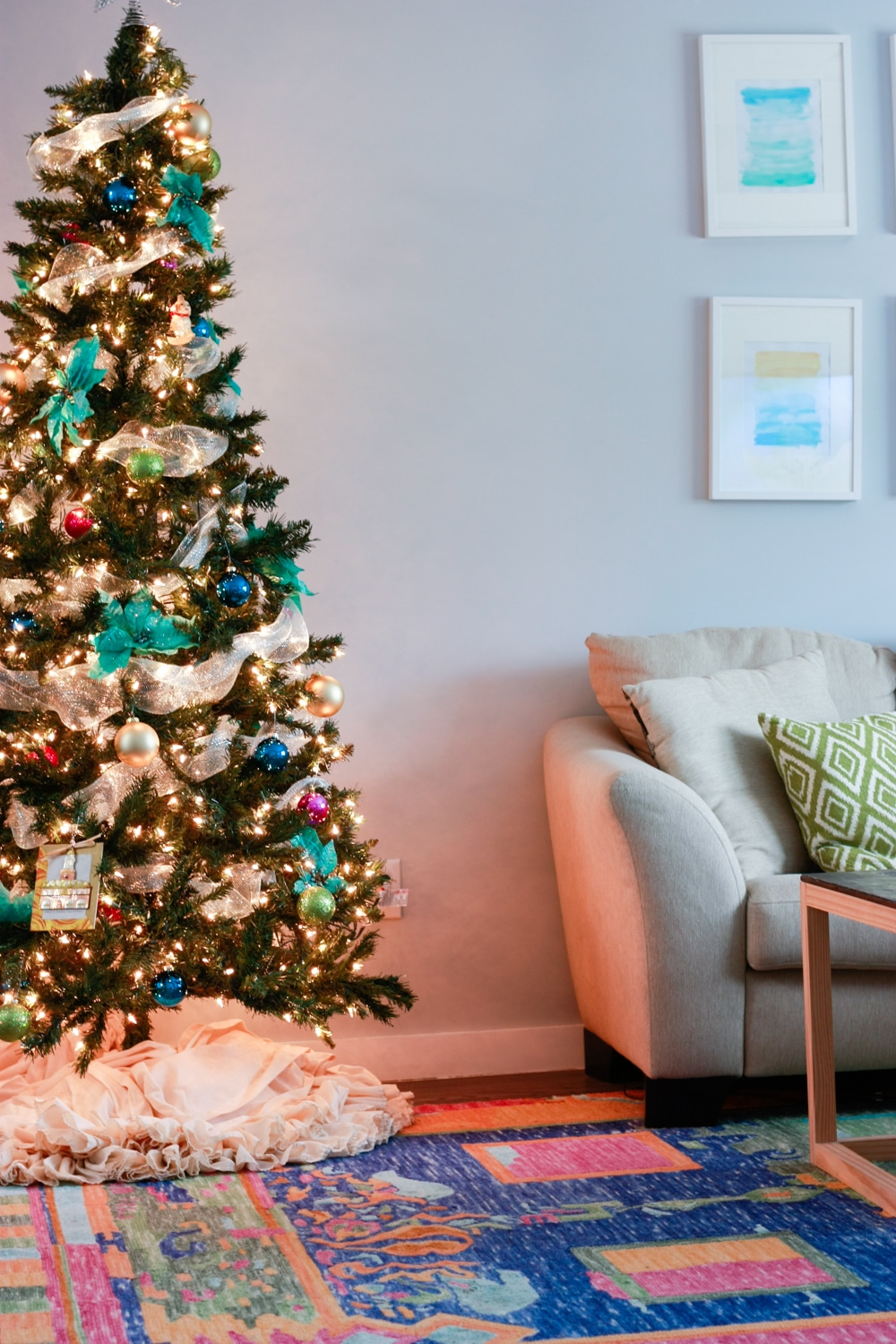 A colorful Christmas tree! Decorate with non-traditional Christmas colors.
