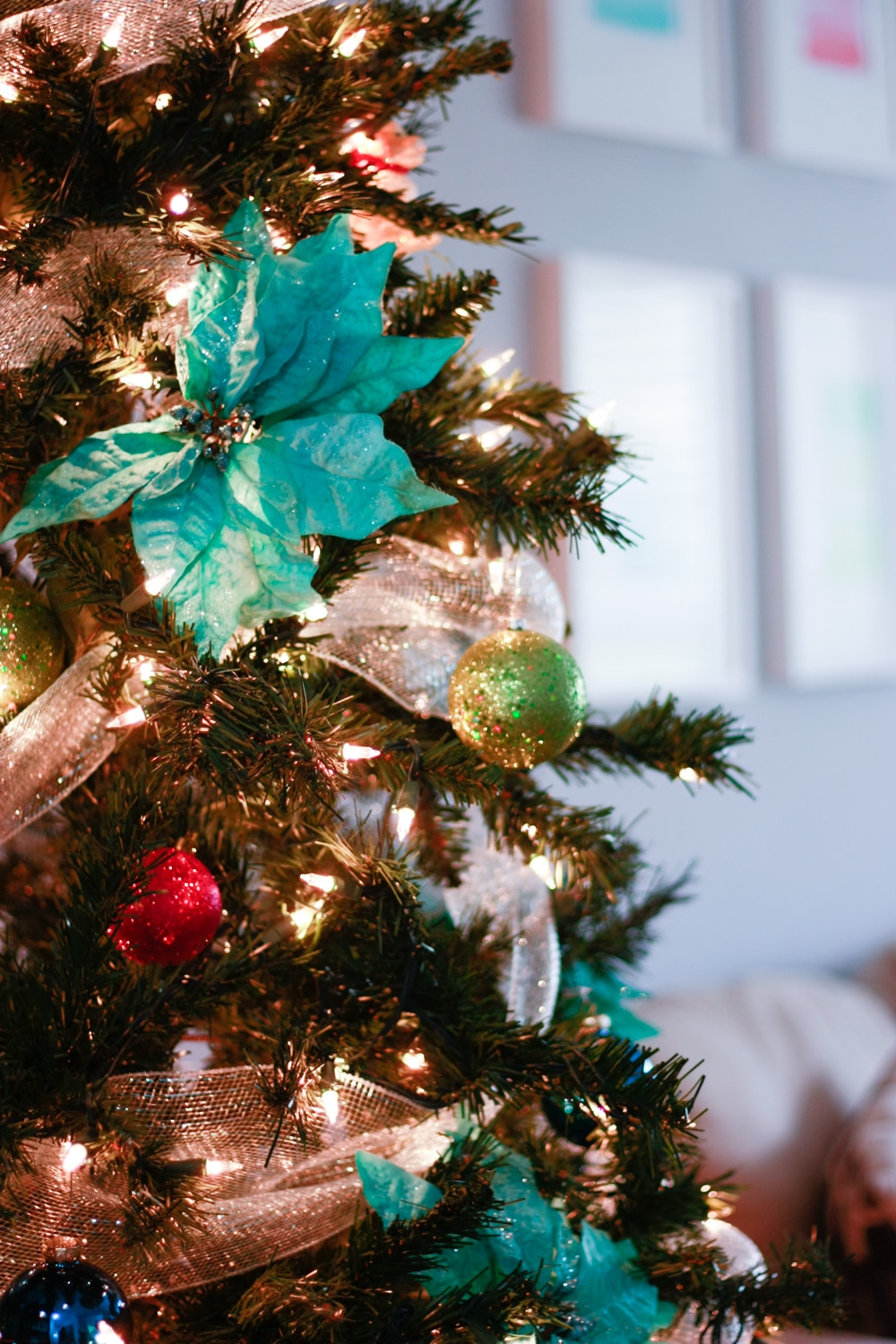 A colorful Christmas tree! Decorate with non-traditional Christmas colors.