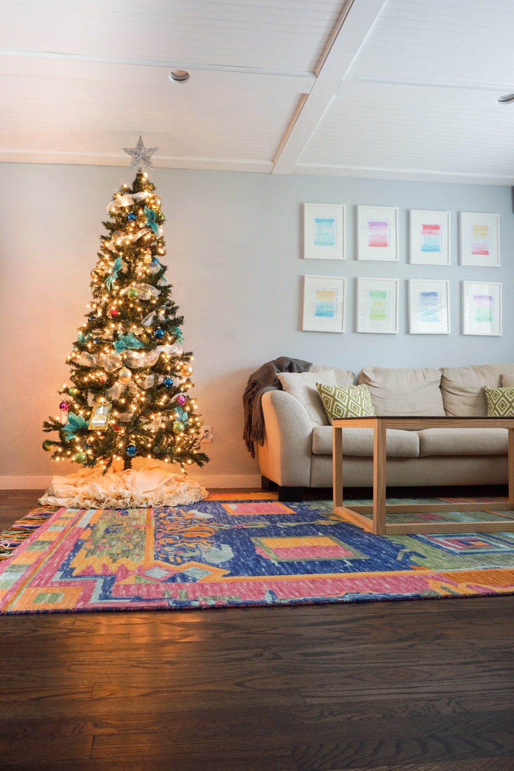 A colorful Christmas tree! Decorate with non-traditional Christmas colors.