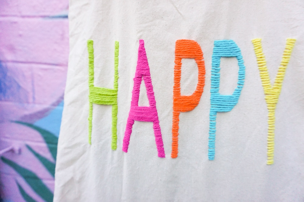 Yarn Embroidery: How to Embroider Letters (A HAPPY DIY Tote Bag)