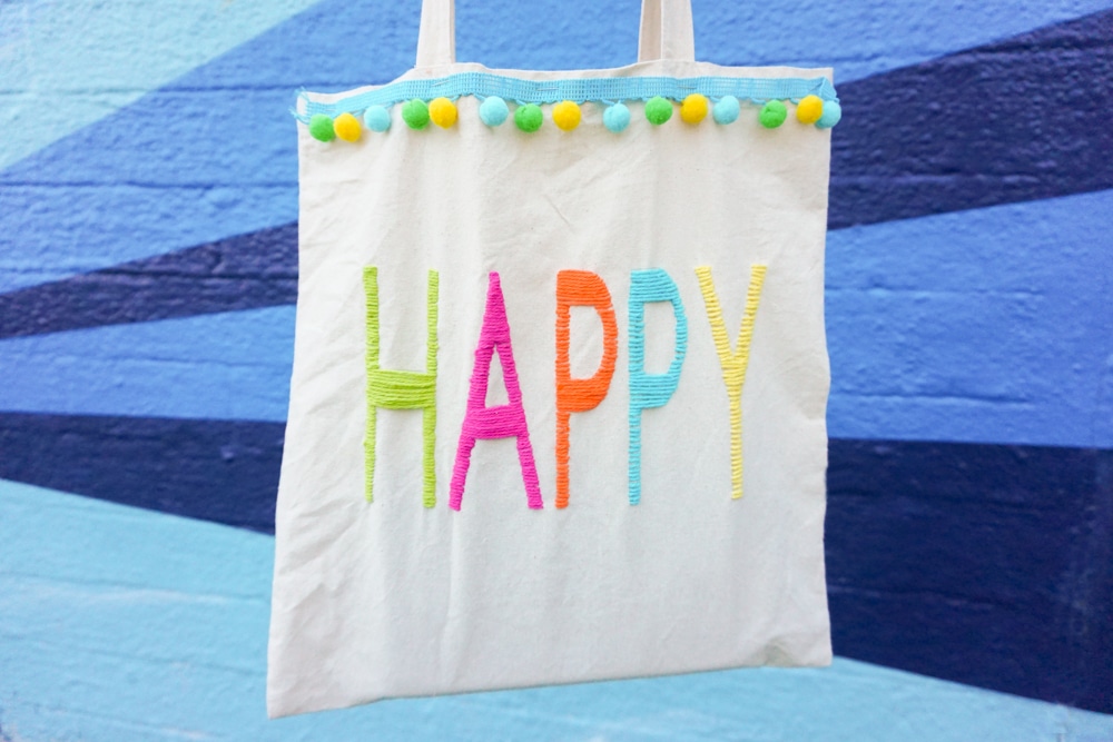 Yarn Embroidery: How to Embroider Letters (A HAPPY DIY Tote Bag)