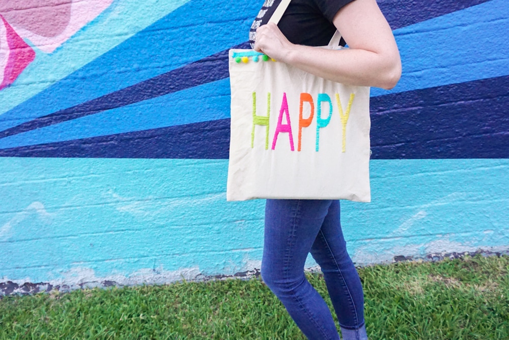 Yarn Embroidery: How to Embroider Letters (A HAPPY DIY Tote Bag)