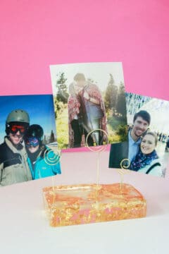 Close up of a DIY Resin Photo Holder - an easy resin craft!