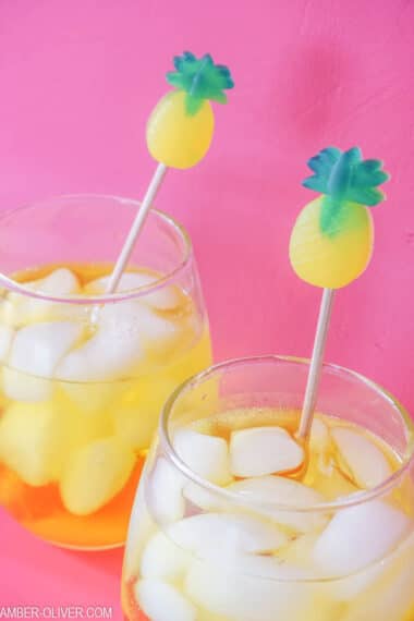 Close up shot of pineapple DIY drink stirrer