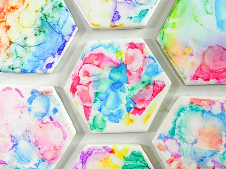 Watercolor Effect Tile Coasters - An Easy DIY With Nail Polish and Ceramic  Tiles - Clumsy Crafter