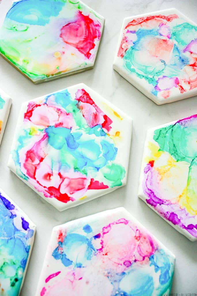 Colorful and easy to make sharpie and alcohol coasters!