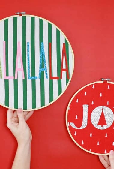 Colorful Fabric Holiday Hoops (Embroidery Hoop Crafts)