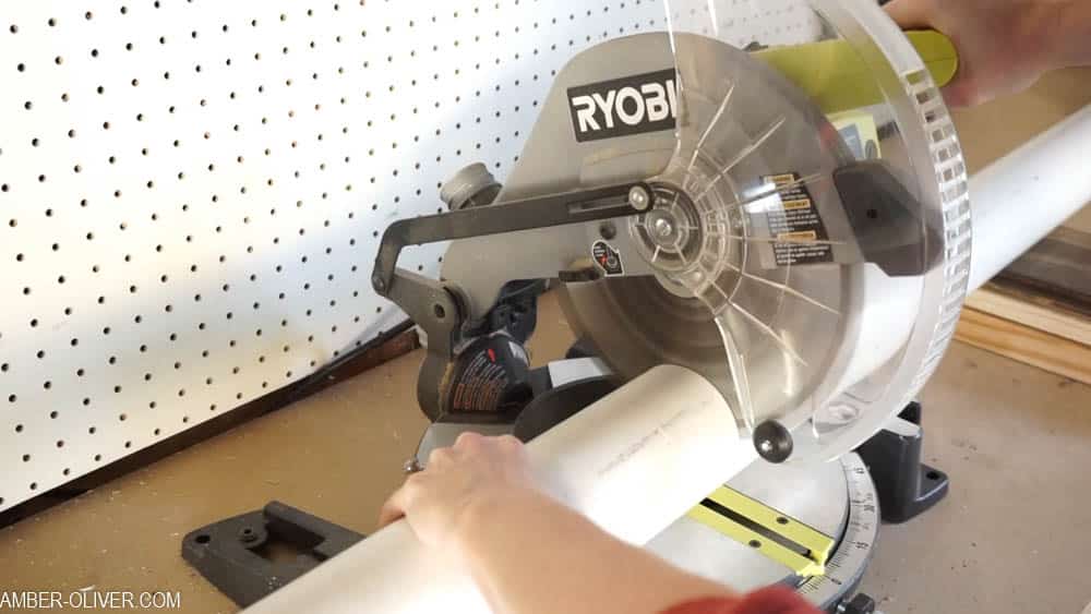 How to Make DIY Lighted PVC Candy Canes: cutting with a Ryobi Miter Saw