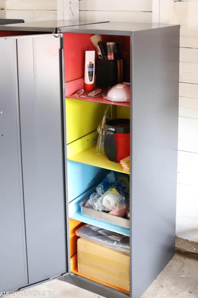 brightly painted Office Dimensions Personal Storage Cabinets by Hirsh Industries