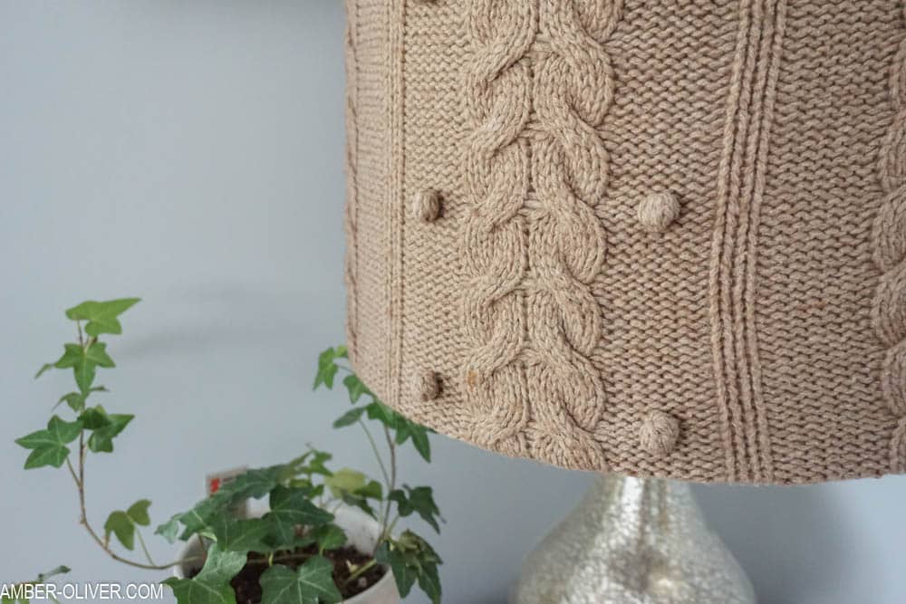 close up of diy lampshade made with upcycled sweater