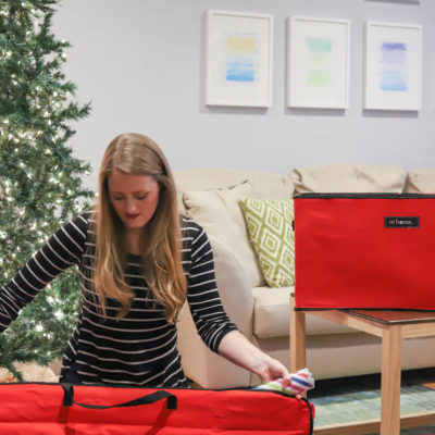 How To Organize Christmas Decorations: get your wrapping paper together for easy storage