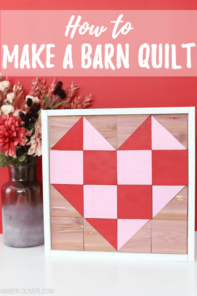 Text overlay: How to make a barn quilt - pink and red DIY barn quilt  with a red background