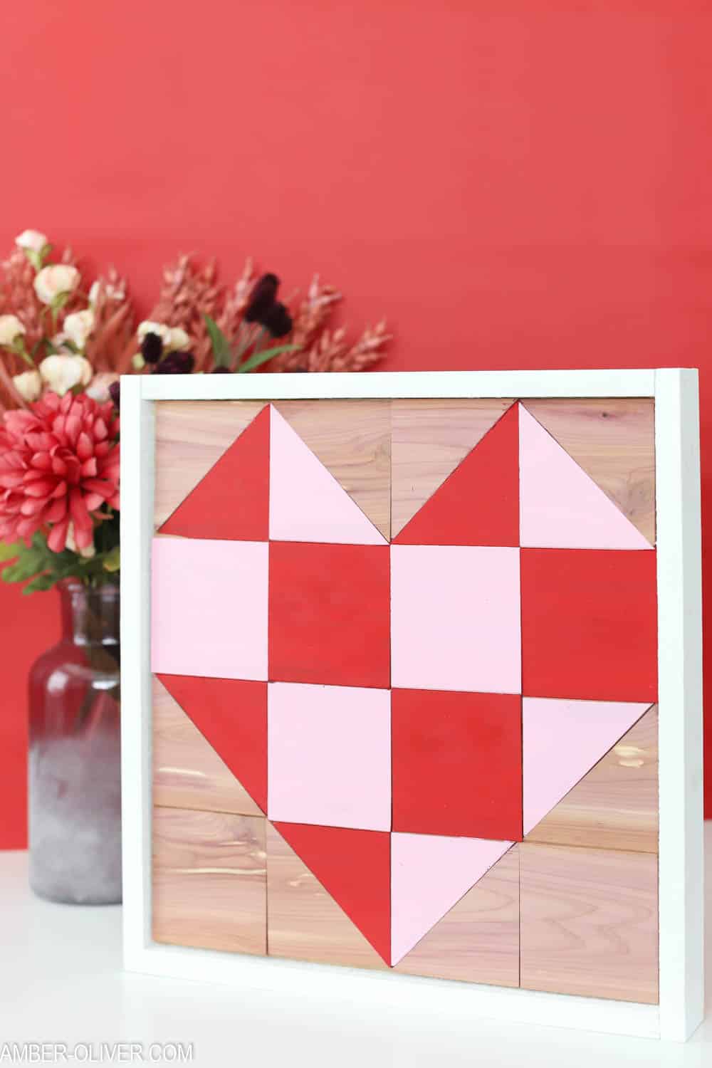 How To Make A Barn Quilt with cedar planks - barn quilts with red and pink heart