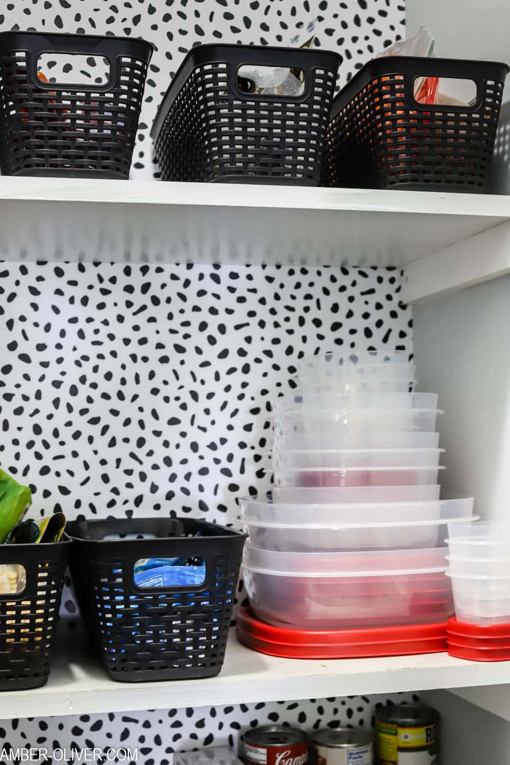 shelves in a pantry with peel and stickwallpaper