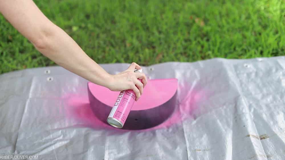 painting a metal planter pink