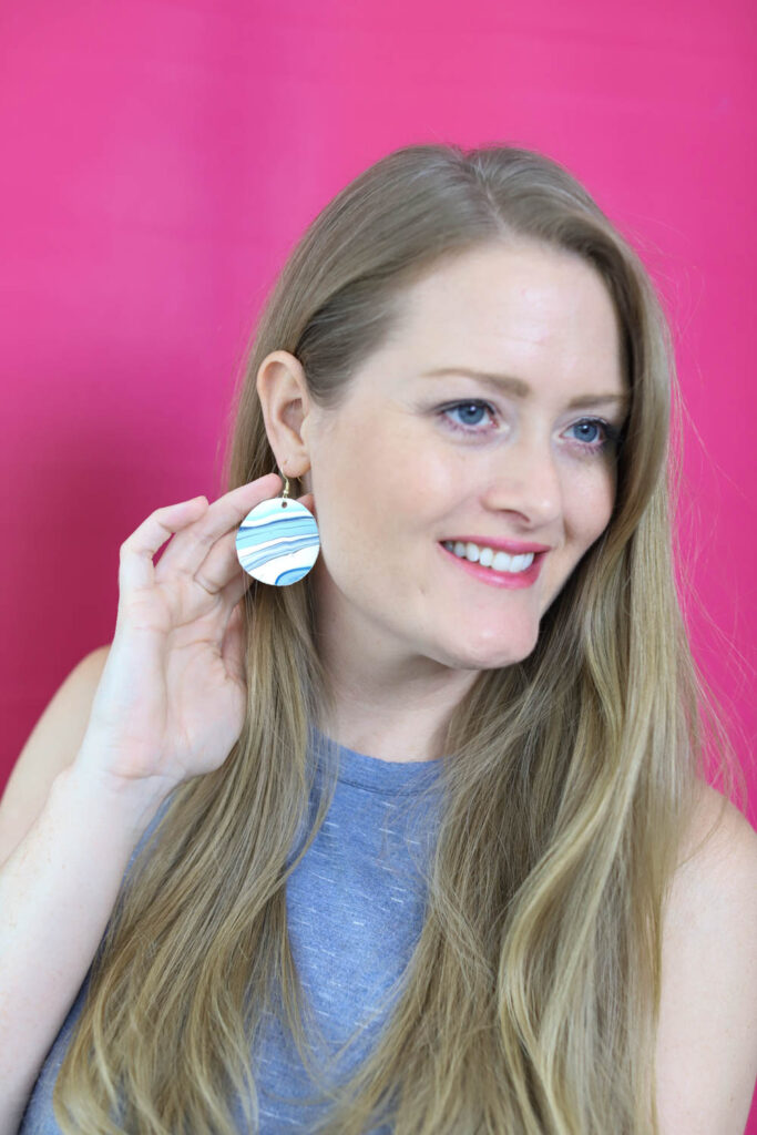 beautiful DIY earrings made from an acrylic pour painting