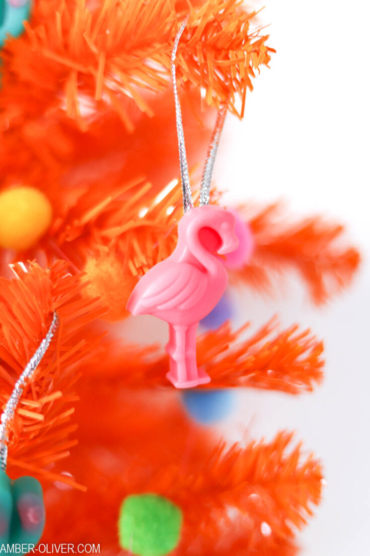 close up of resin flamingo ornament