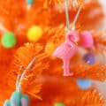 Resin Flamingo Ornament on an orange christmas tree