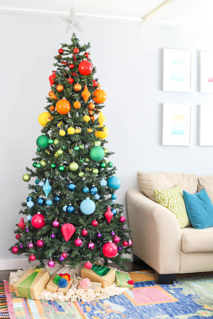 rainbow christmas tree with glitter star on top