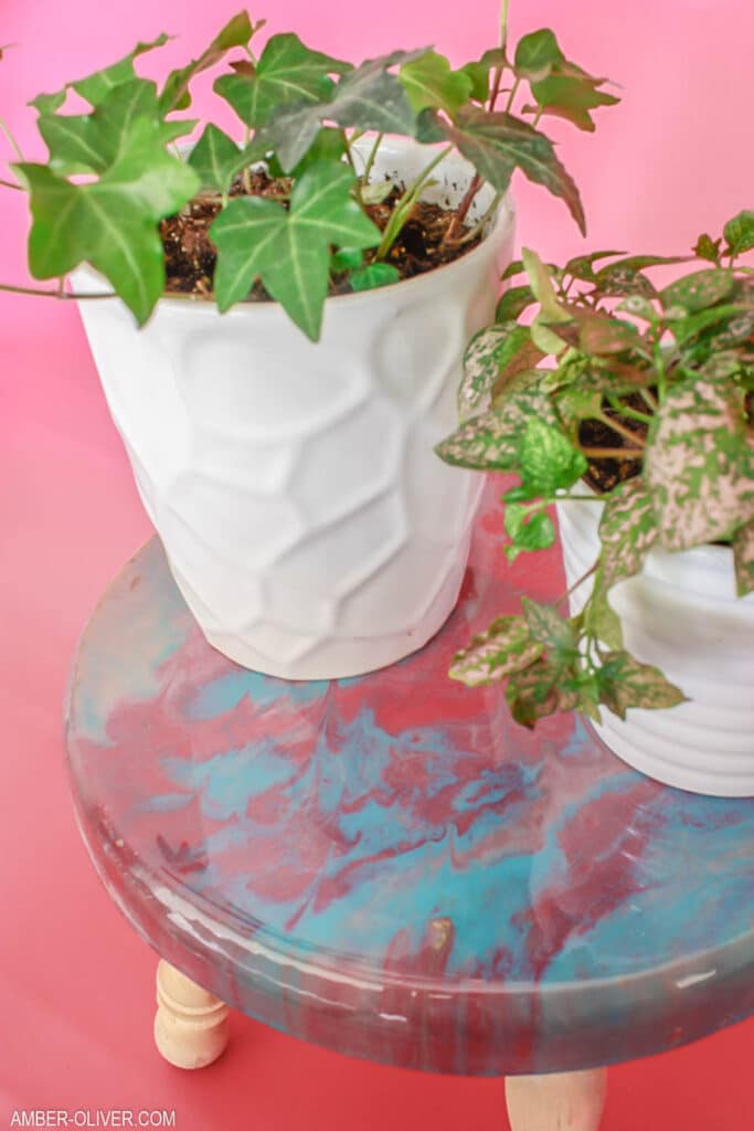 close up of Resin Pour DIY Plant Stand