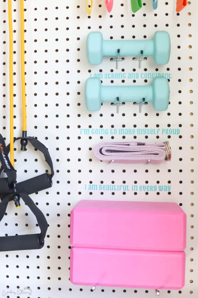use Cricut Joy to add workout affirmations to DIY pegboard