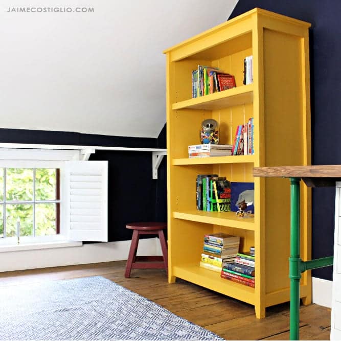 Rainbow DIY Bookshelf with Built in Cabinets - Amber Oliver
