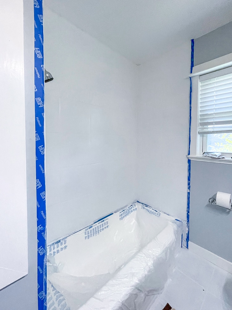 painted shower tile and painted tub