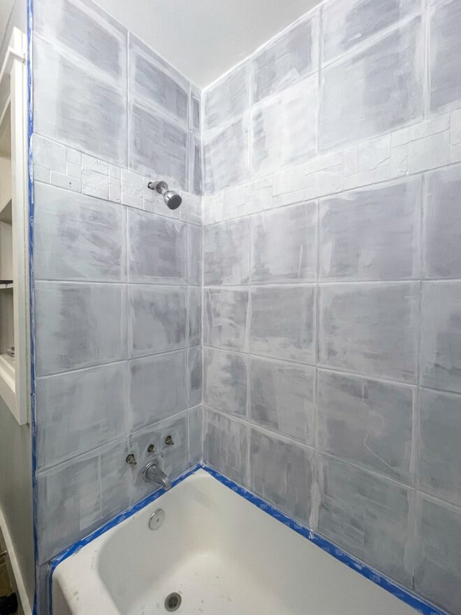 One Room Challenge: Week 3 – How to Paint Shower Tile - Amber Oliver