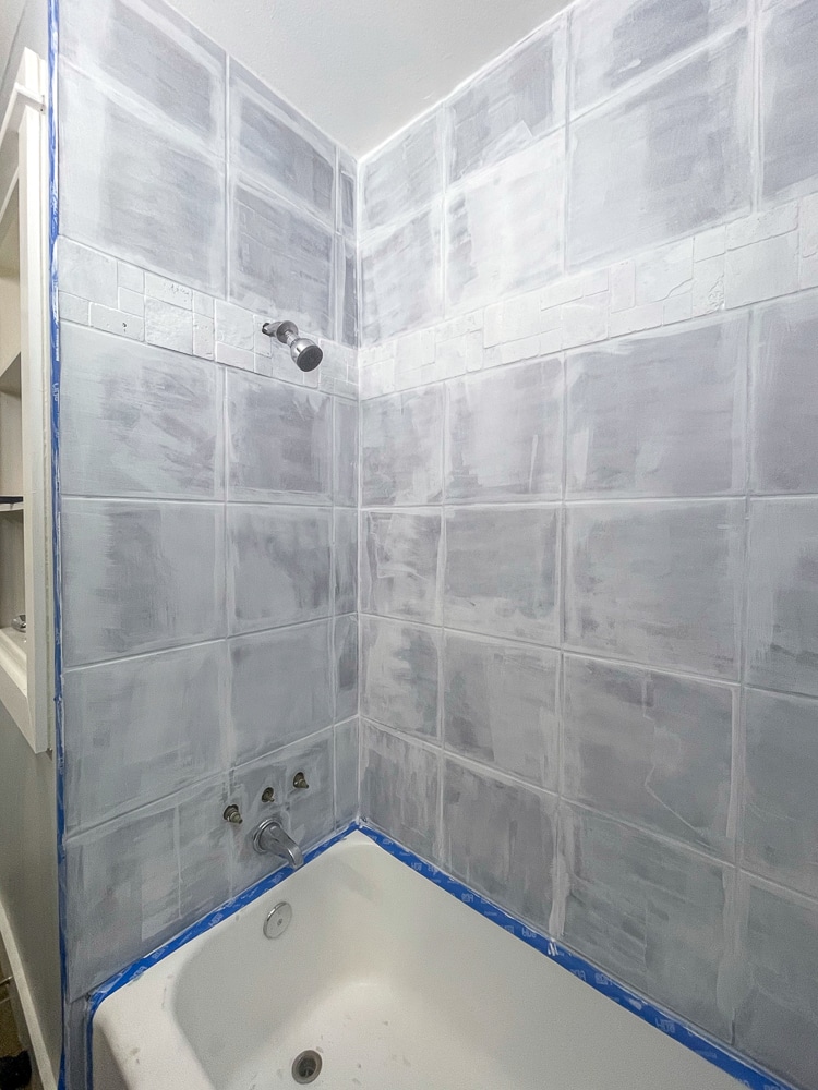 primed shower tile before doing shower tile paint