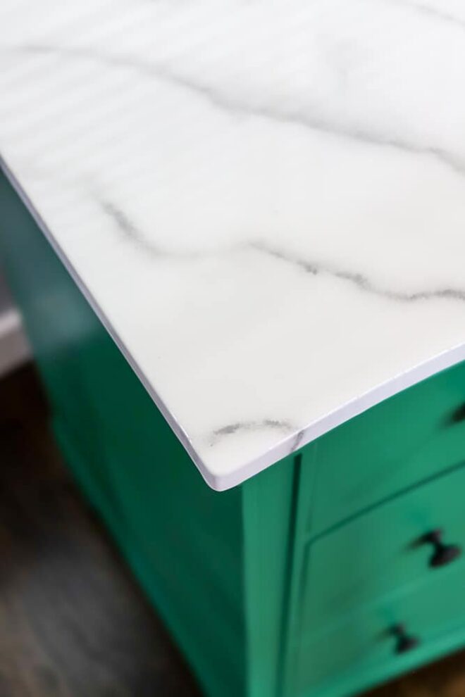 How to Paint A Bathroom Vanity and Faux Marble Countertop
