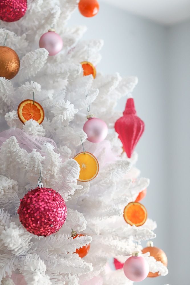 right side of pink and orange christmas tree