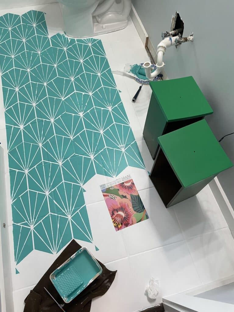 painted tiles and wallpaper sample