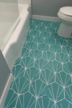 view of painted tiles in turquoise and white
