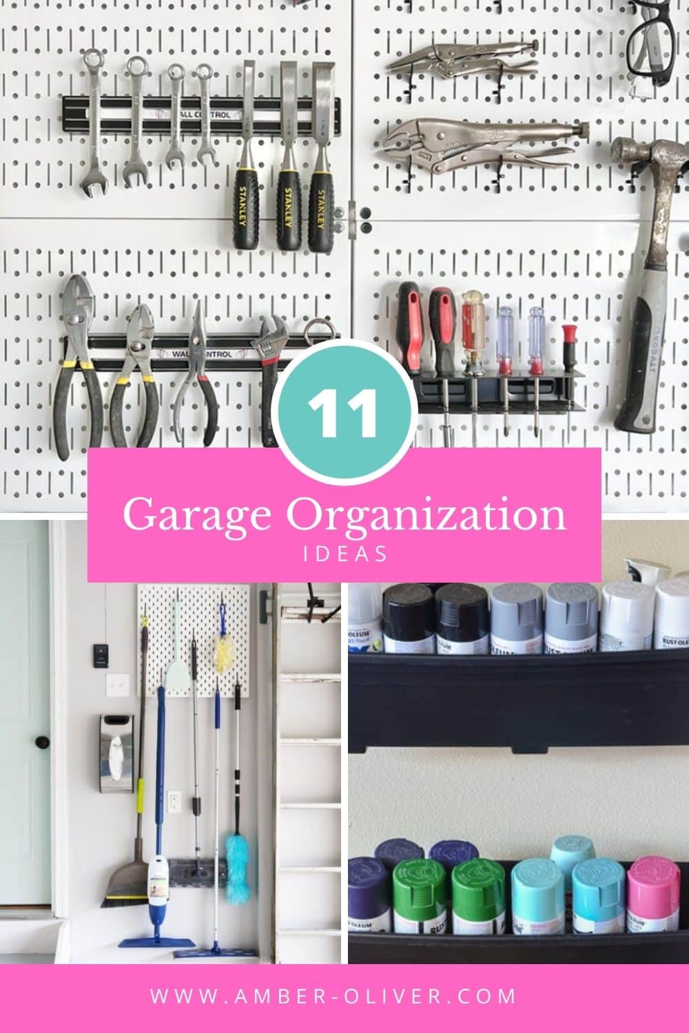 collage of garage organization ideas with text overlay