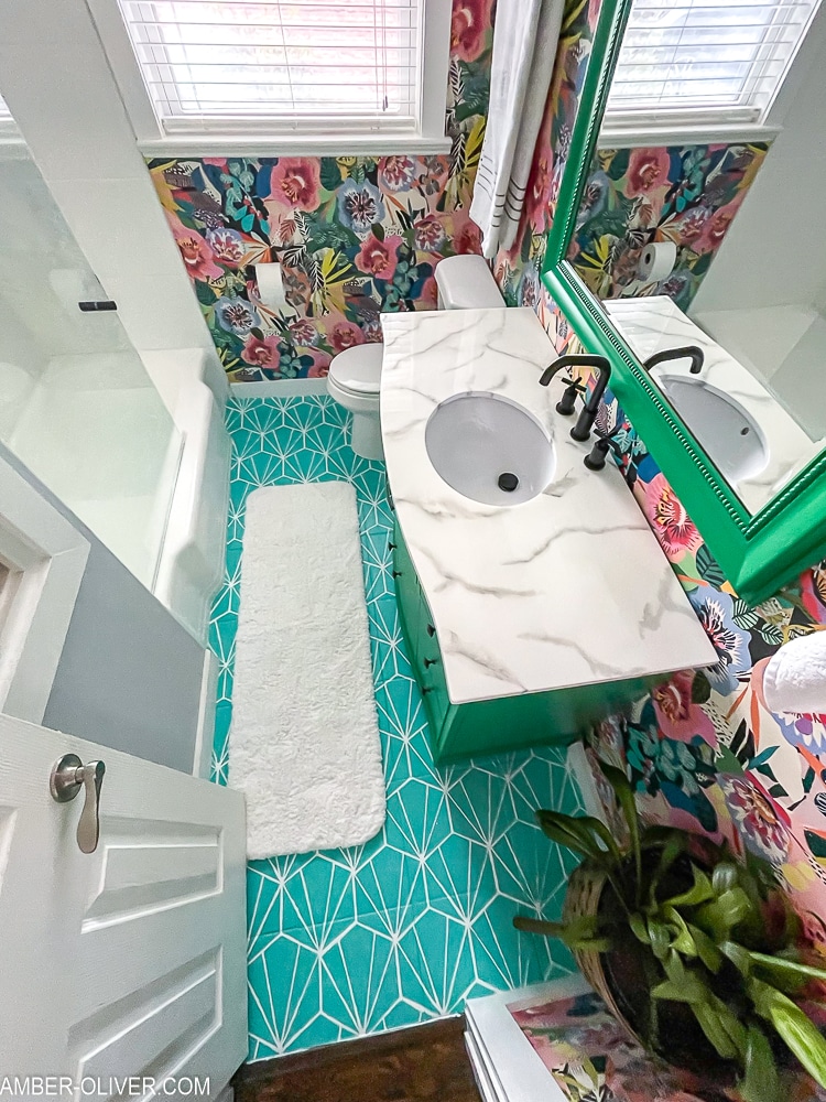 birdseye view of bold bathroom makeover