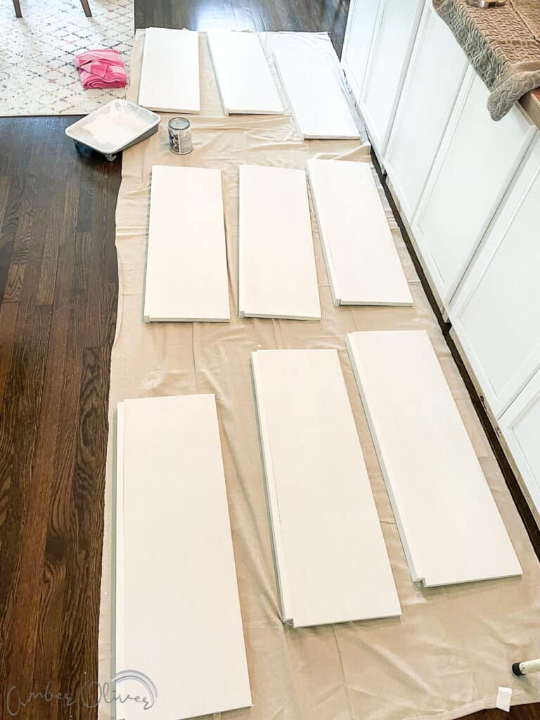 painting shelves for DIY built in bookshelves