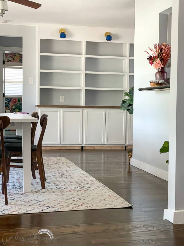 painted DIY built in bookshelves